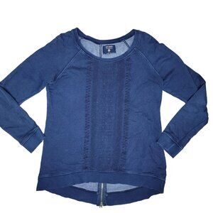 Ruff Hewn Women's Medium Navy Blue Long Sleeve Pullover Sweatshirt With Lace